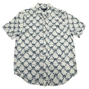 Reyn Spooner Shirt Mens M White Leaf Print Tailored Fit Short Sleeve Button Up